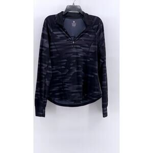 ACTIVE BY OLD NAVY Women's Gray-Black Camo Quarter Zip Semi-Fitted Shirt SZ L